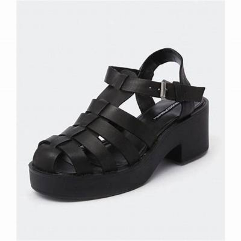 WINDSOR SMITH Lily Black Leather 90s Chunky Platform Block Heel Sandals - Picture 5 of 16